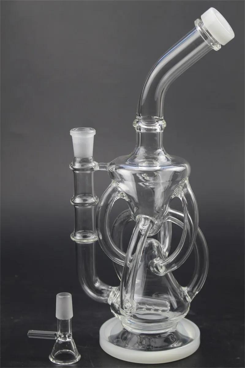 Clear Glass Recycler Bong Oil DAB Rig Rökning Rökning Hookah 14mm Kvinna Joint Tobacco Tillbehör