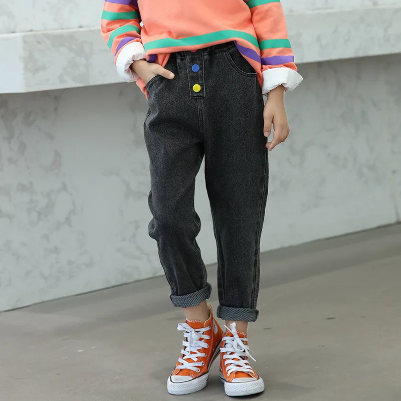 Girls Elastic Waist Black Denim Denim Pants Fashionable And Casual Trousers  For Kids, Ages 12 14 LJ201127 From Cong05, $16.33