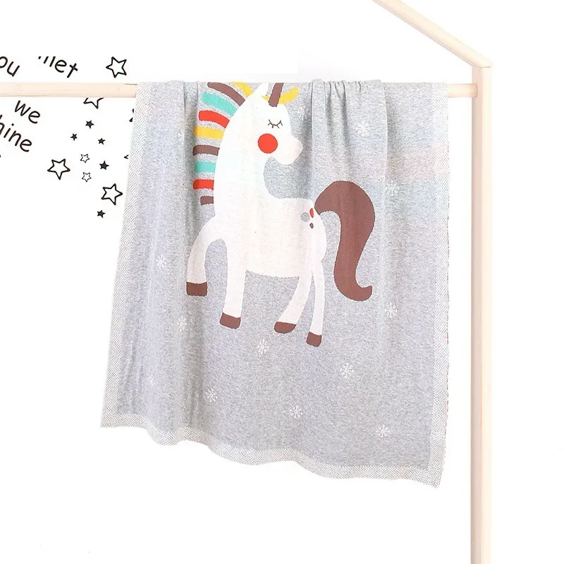 Baby Unicorn Blankets Newborn Knitted Cotton Spring Swaddle Girls Boy Stroller Blanket Cobertor Infantil Wrap Monthly Kids Quilt LJ201105