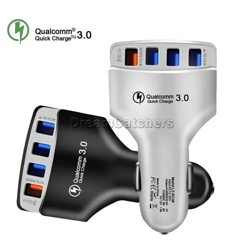 Top Qualtiy QC 3.0 4 USB Car Charger 7A Adaptive Szybkie ładowanie Home Travel Plug Adapter do Samsung Galaxy Smart Telefon