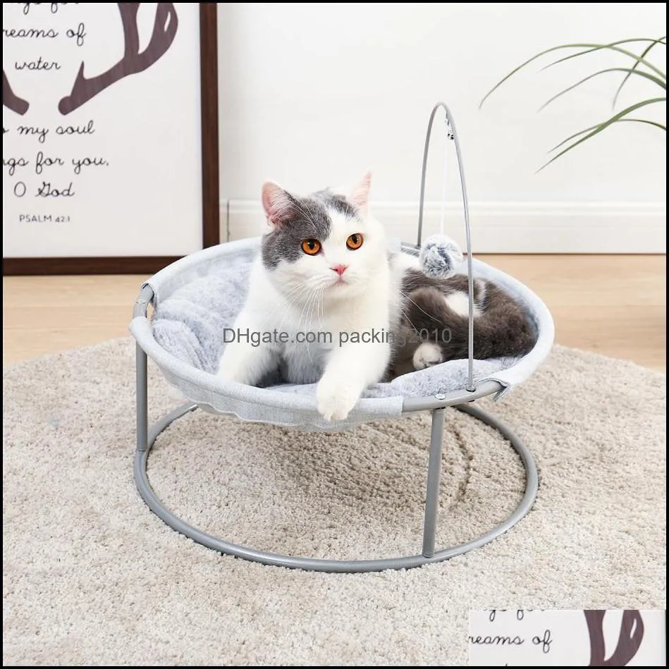 US Stock Cat Bed Soft Plush Cat Hammock with Dangling Ball for Cats, Small Dogs Gray Home Decora25 a09