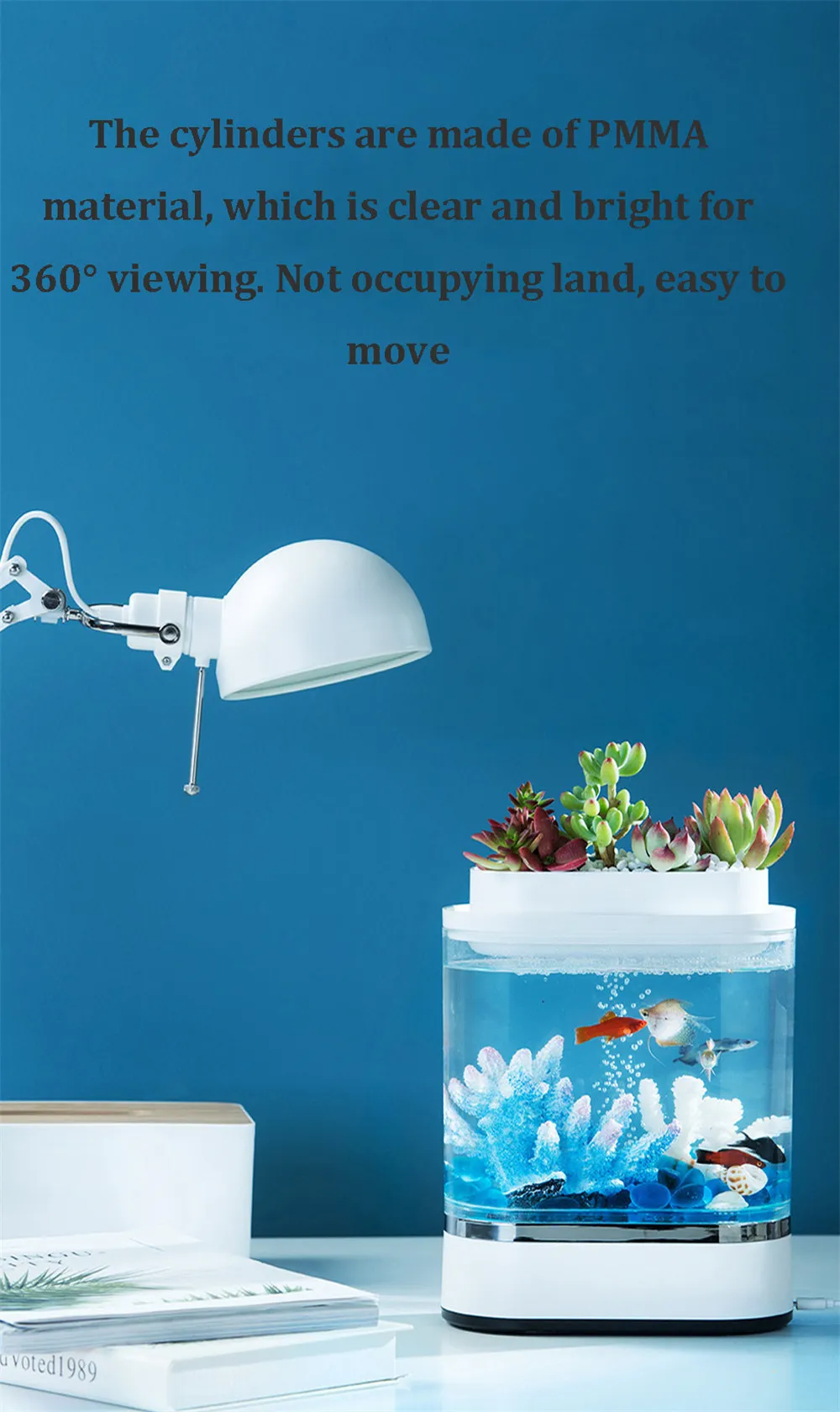 Xiaomi Geometry Mini Lazy Fish Tank USB Charging Self-cleaning Aquarium with 7 Colors LED Light Home office Aquarium (1)
