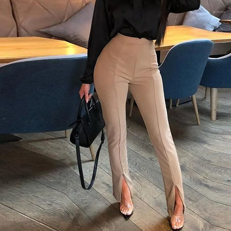 High Waisted Womens Pencil Capris With Front Slit Sexy Solid Color Workwear  For Office And Formal Occasions Elegant Tight Ladies Red Trousers In Black,  White, And Red From Foshoute, $15.78