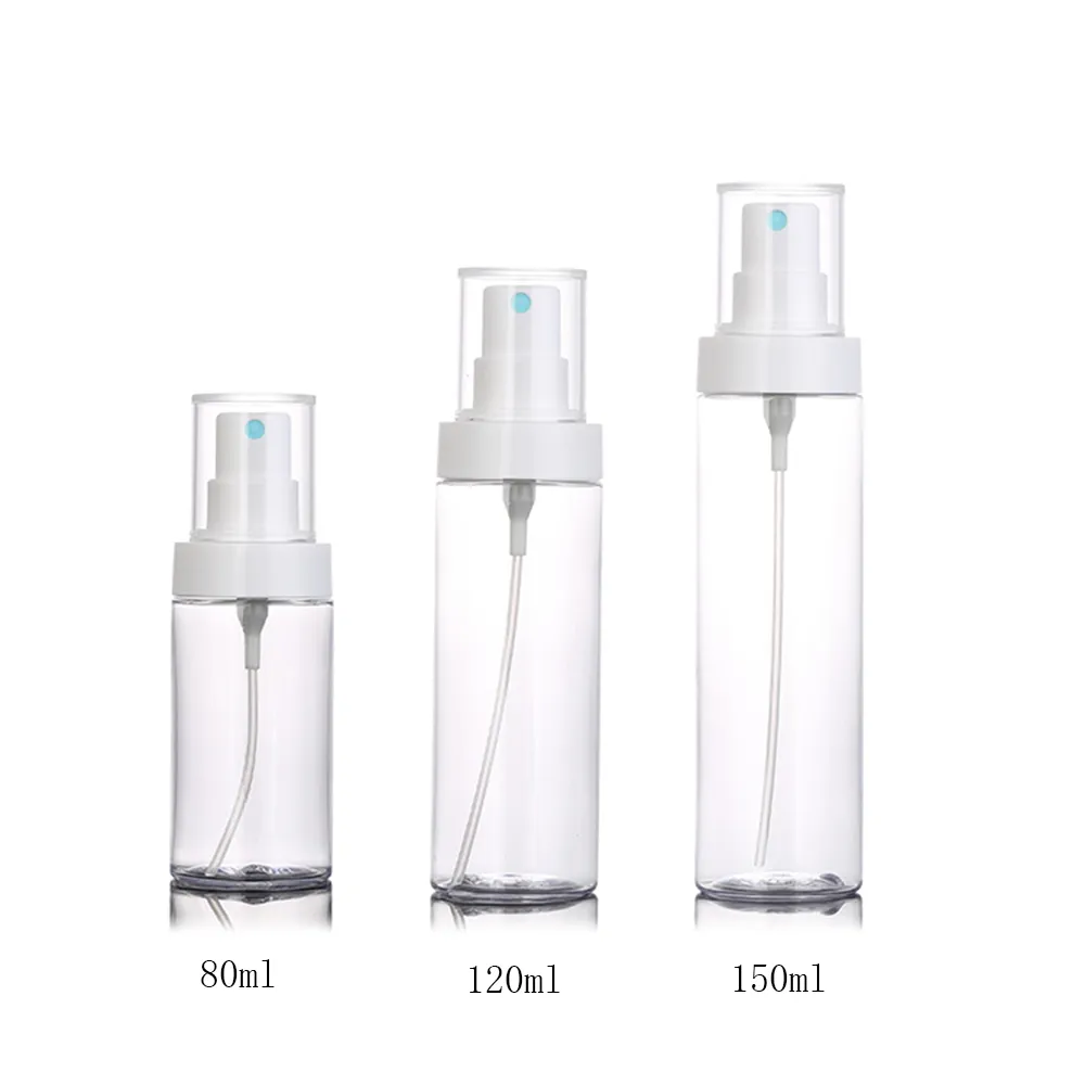 20 piezas botella de plástico transparente de 80ml, 120ml, 150ml con bomba de pulverización de niebla, pulverizador de Perfume vacío de 120cc, contenedor, botellas de muestra pequeñas