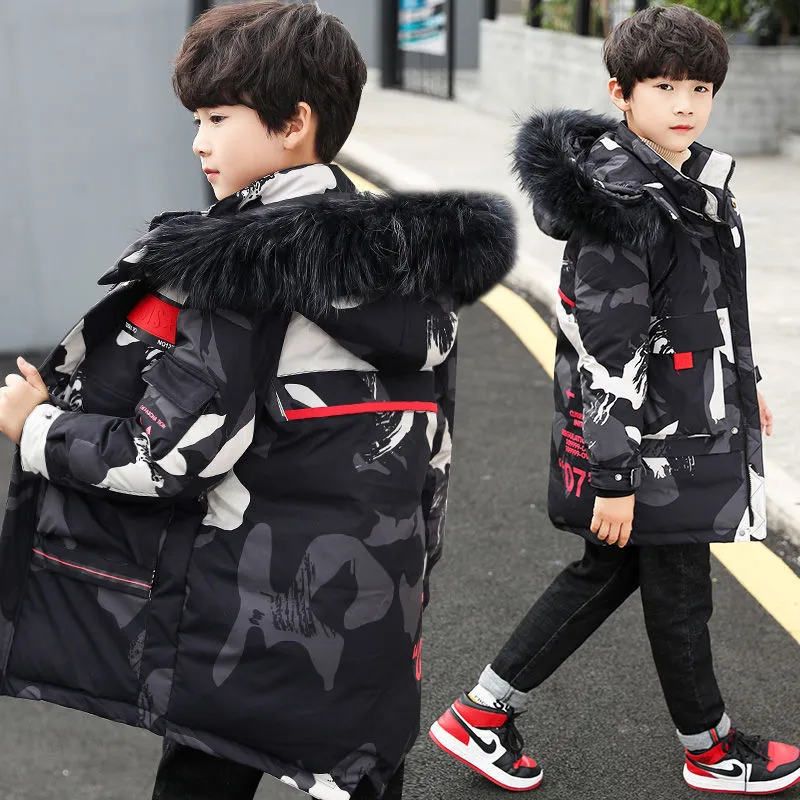 Teenage Big Boys Winter Jacket 2020 Children's Disguise Päls huva Outwear Kids Thicken Warm Coat For Boys 4 6 8 10 12 14 Years LJ201127