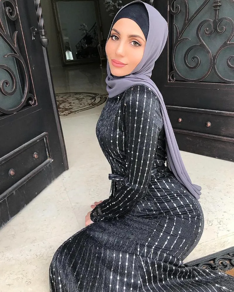 Casual Dresses Sequin Muslim Party Dress Women Dubai Arab Striped Lace Up  Slim Maxi Abaya Vestidos Ramadan Kaftan Long Robe Islamic Clothing From  48,88 € | DHgate
