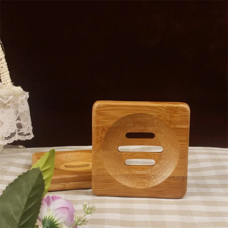Naturlig bambu Tvålrätt Förvaring hållare Badrummet Avlopp Tvål Box Kvadrat Miljövänlig Hand Craft Soap Holder