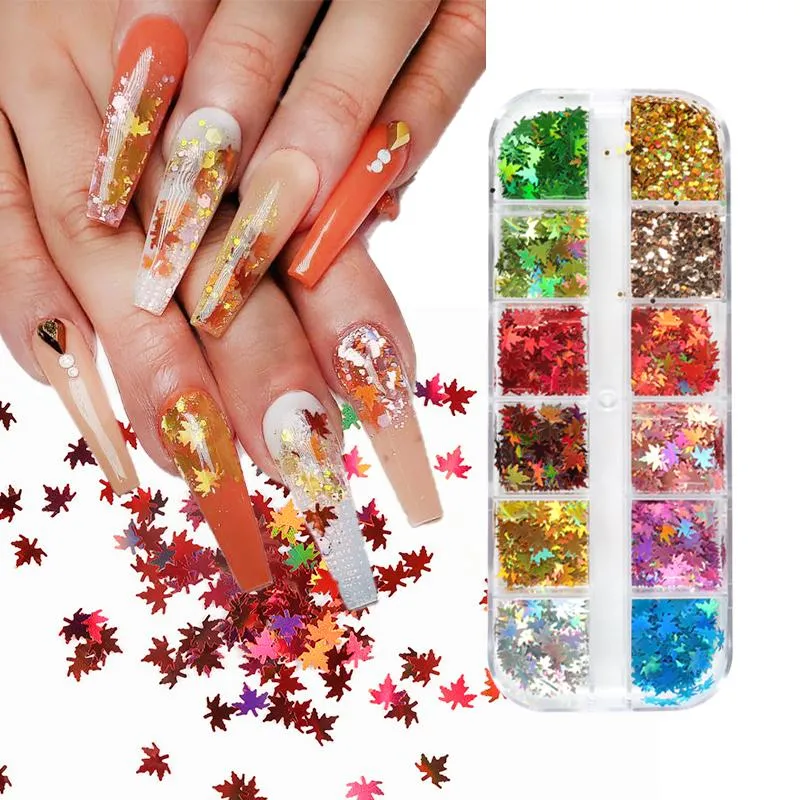 Nail Art Decorations Sparkly Shape Holography Glitter Flakes Goud Red Laser -pailletten voor manicure DIY Autumn Pools