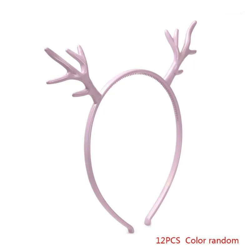 Weihnachtsdekorationen 12pcs/Set Kids Girls Elch Antler Stirnband Party Hochzeit Kopfschmuck Hirsch Haar Reifen zufällige Farbe1