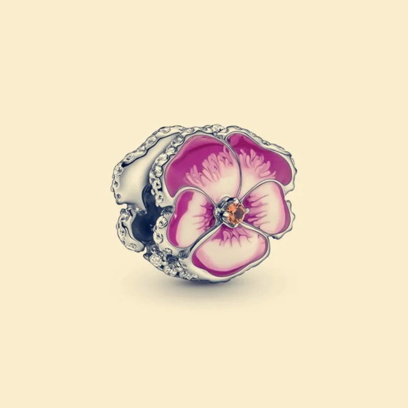 Authentic Pandora 925 Sterling Silver Charm Pink Pansy Flower Dangle fit Europe style beads for bracelet making jewelry 790777C01