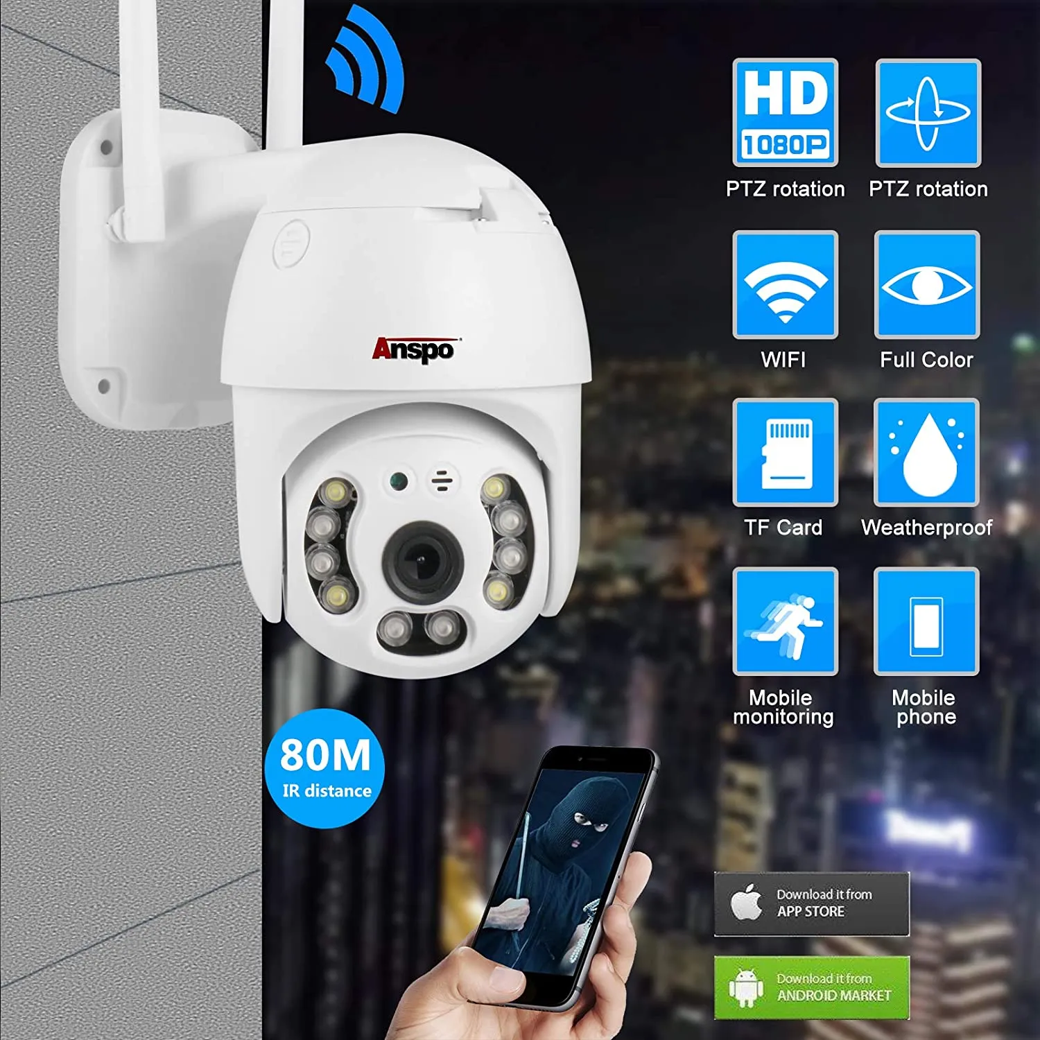 Cámara de seguridad panorámica para exteriores, cámara IP WiFi para el  hogar 1080P, cámara de vigilancia domo de inclinación panorámica, detección  de
