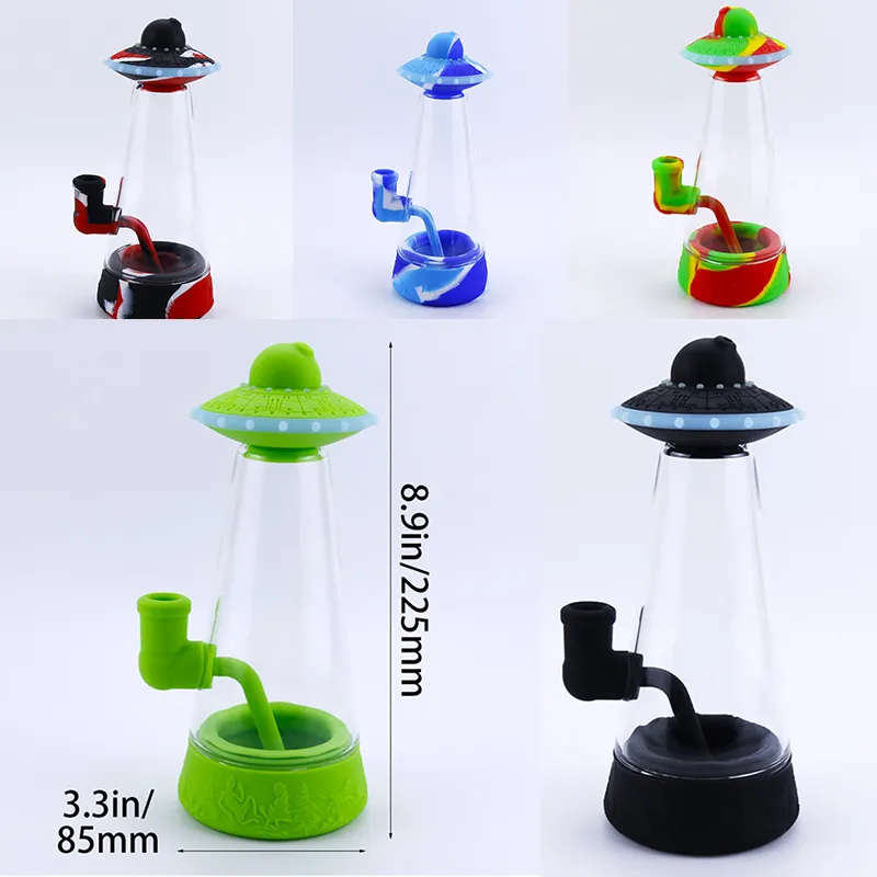 Glass Bong Bubbler Perc UFP Shape Silicone Glass Hookahs Smoking Pipes Oil Rigs With Bowl Water Pipes SP242