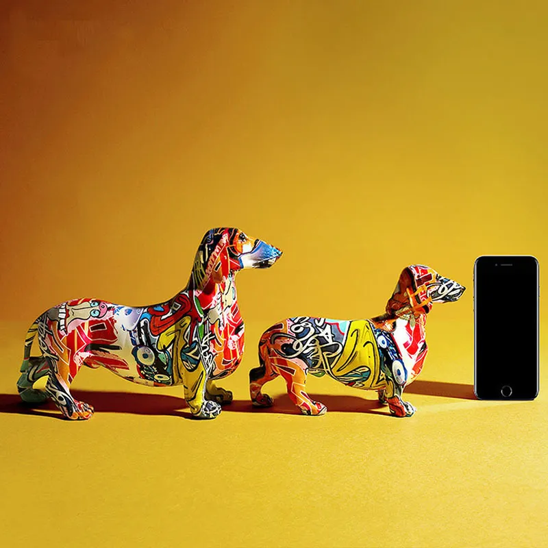 北欧絵画樹脂ダックスフント置物の動物彫刻現代美術犬のミニチュア像の