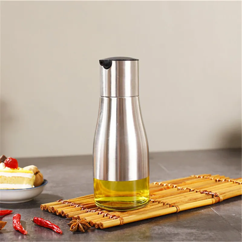 Oil Storage Can Bottle Home 320ml Soy Sauce Vinegar Seasoning Cans Glass Bottom Stainless Steel Body Kitchen Cooking Tools