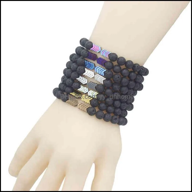 Hot Selling 8MM Black Volcanic Lava Bracelet Fashion Colorful Plated Natural Stone Bracelets For Gift