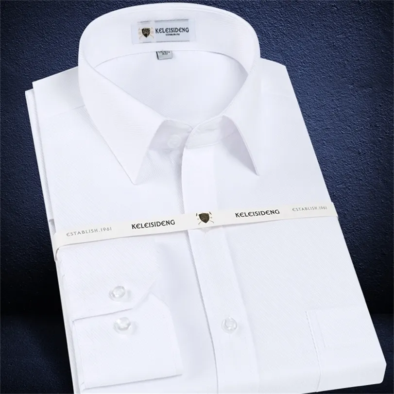 Chemise habillée de base solide à manches longues pour hommes, coupe standard, poche unique, chemises de bureau de travail social blanc de haute qualité 220309