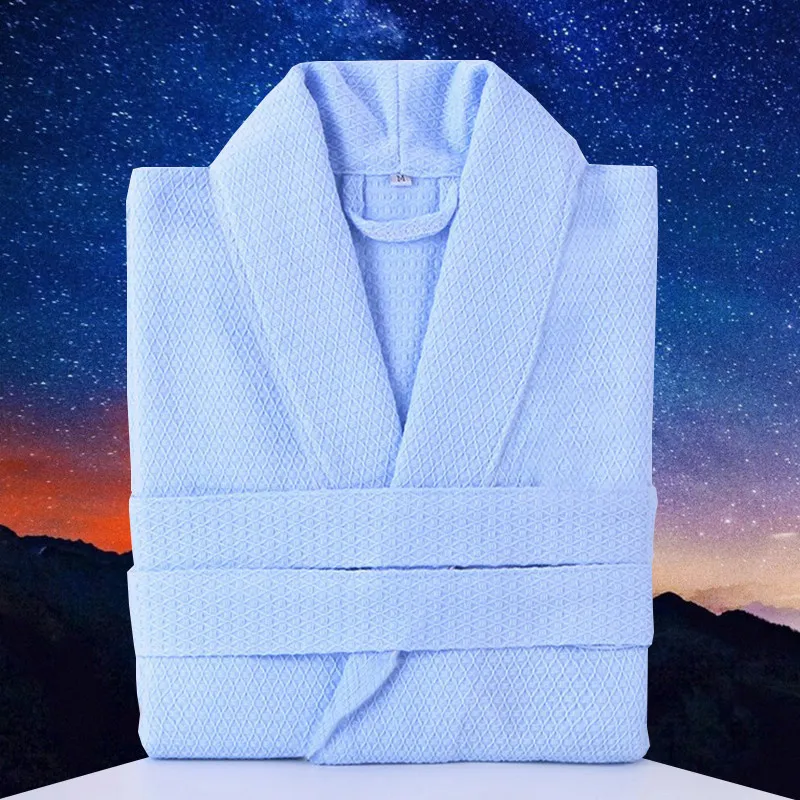 100% Cotton Waffle Bathrobe for Men and Women - White Plus Size XL Long Dressing Gown for Summer Mens Sleepwear (201109)