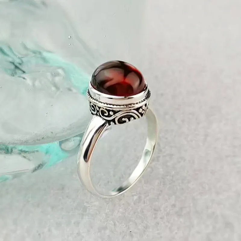 Настоящее чистое кольцо стерлингового серебра 925 серебро красный гранат женские ювелирные изделия натуральный камень красивые украшения красивые украшения anello donna j0112