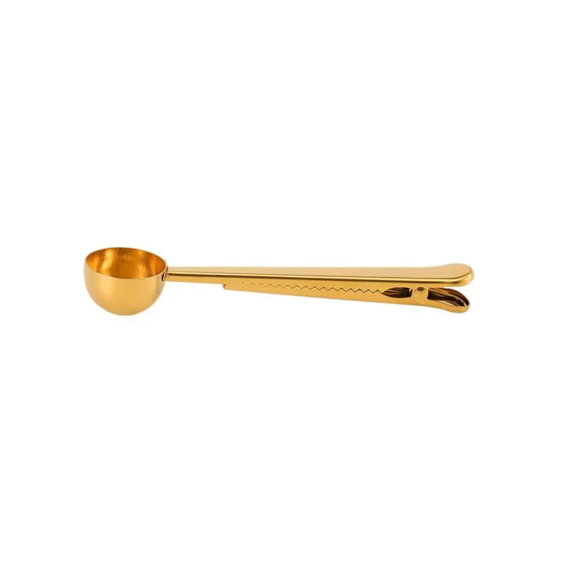 Gold ze stali nierdzewnej kawy Scoop wielofunkcyjny worka uszczelniająca klip Ziemia narzędzia do napoju łyżka hurtowa LX3641