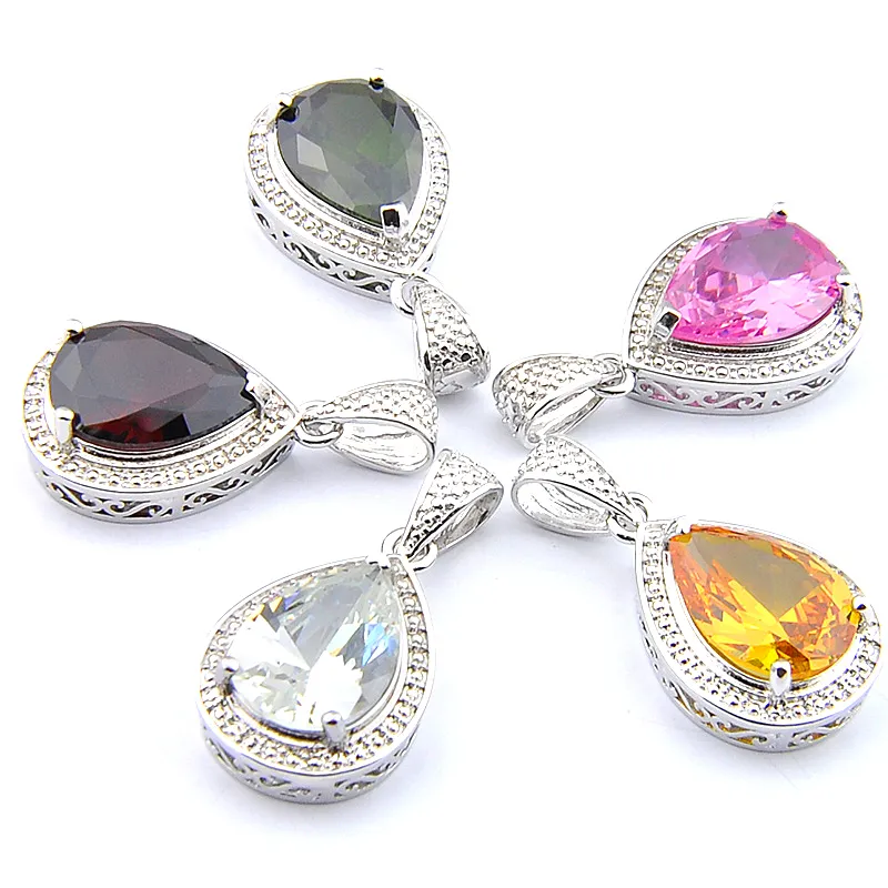 Mix 5pcs Rainbow New Luckyshine 925 Sterling Silver Bländande droppe Peridot Citrin Garnet Topaz Halsband Hängen för Lady Party Gift