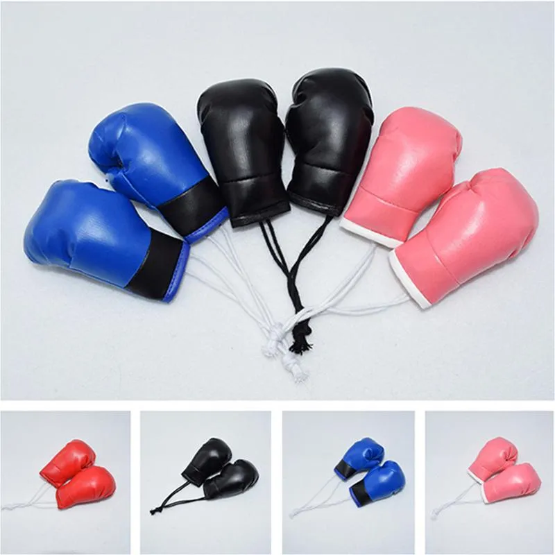 2PCS Car Boxing Gloves Mirror Hanging Pendant PVC Leather Auto Decorations Bag Pendant Araba Aksesuar Car Accessories Interior236S