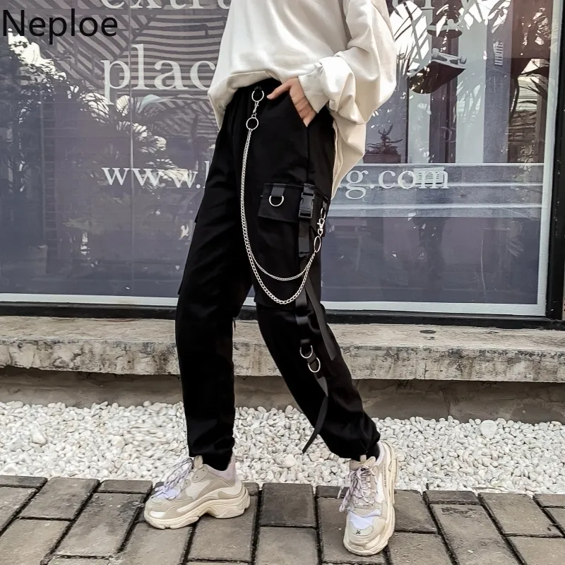 Neploe Mujeres Hombres Pantalones Cargo Harajuku Cadena Bolsillos Tobillo  Pantalones Cadena De Cintura Alta Hip Hop Punk Negro Harem Pantalones  Streetwear 201031 De 16,09 €