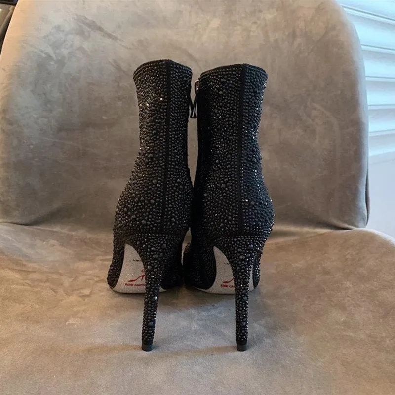 High heeled boots winter slim high heels women's 100% leather high heel diamond rc20fw autumn winter new style