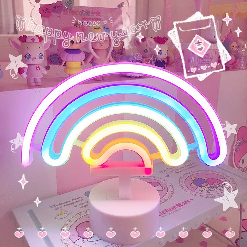 Rainbow Unicorn Neon Led Night Lampa Dziewczyny Sypialnia Ciepła Noc Light Room Decoration 3D Akrylowe Dekoracje Desk Gifts