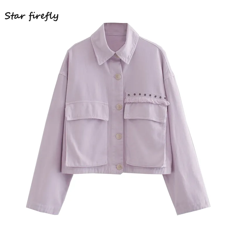 Star Firefly Fashion Za Veste Femme Automne Casual Slim Beau Revers Grande Poche Veste De Moto À Boutonnage Femmes 201026