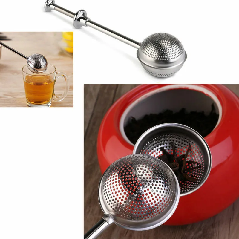 200 Stück 18 cm Edelstahl-Löffel, einziehbar, Kugelform, Metallverriegelung, Gewürz-Teesieb, Infuser, Filter