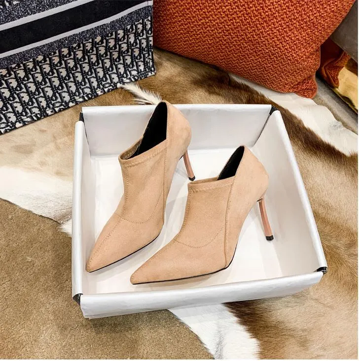 2020 Best selling women high heels boots girls office lady casual autumn soft leather pointed toe fashion shoes black wine size 40 41 #P34