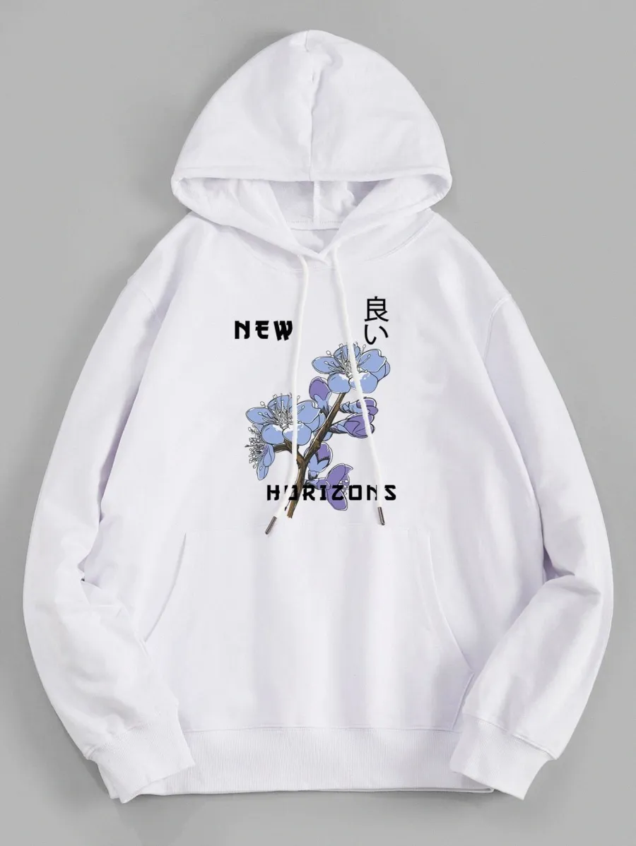 Compra Romwe Chicos Letra Floral Graphic Pocket Sudadera Con Capucha O7RW #  Barato | Entrega Rápida Y Calidad | Es.Dhgate