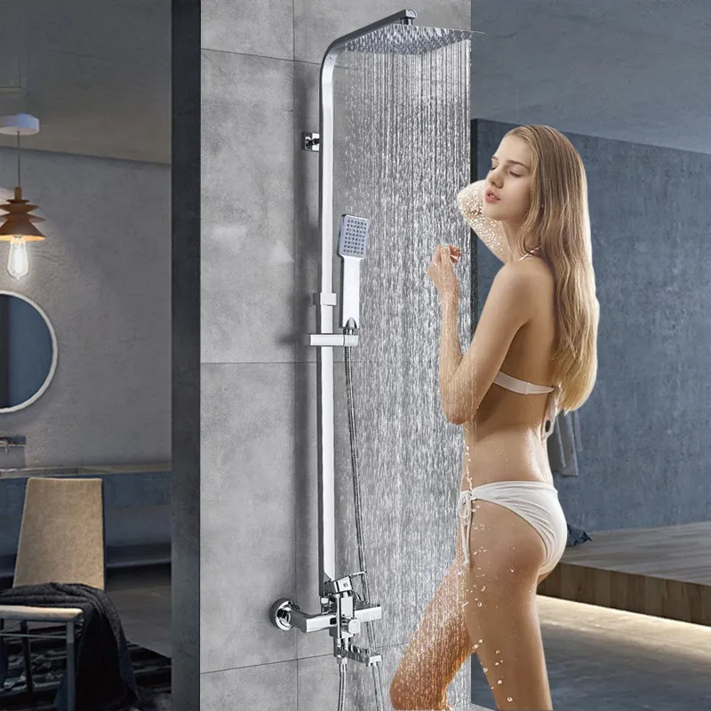 Chrome douche cabine robinet ensemble salle de bain pluie douche mélangeurs serviette pivotante bec baignoire baignoire grue chaud mélangeur à chaud robinet