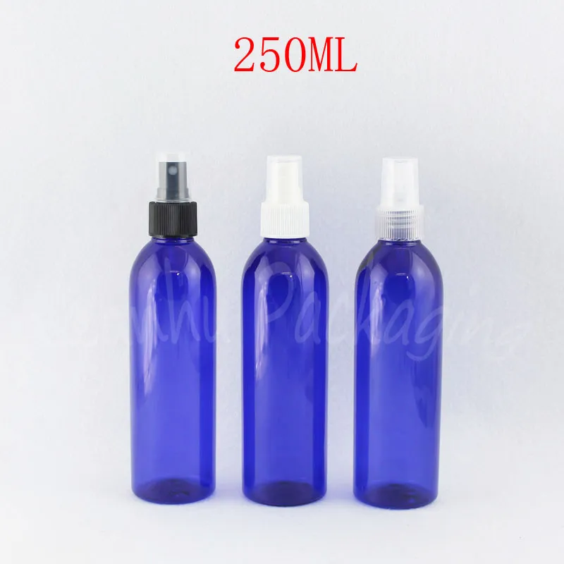250 ml niebieska okrągła plastikowa butelka z pompą natryskową, opakowanie tonera / wody 250 cm3 pusty pojemnik kosmetyczny (26 szt. / Partia)