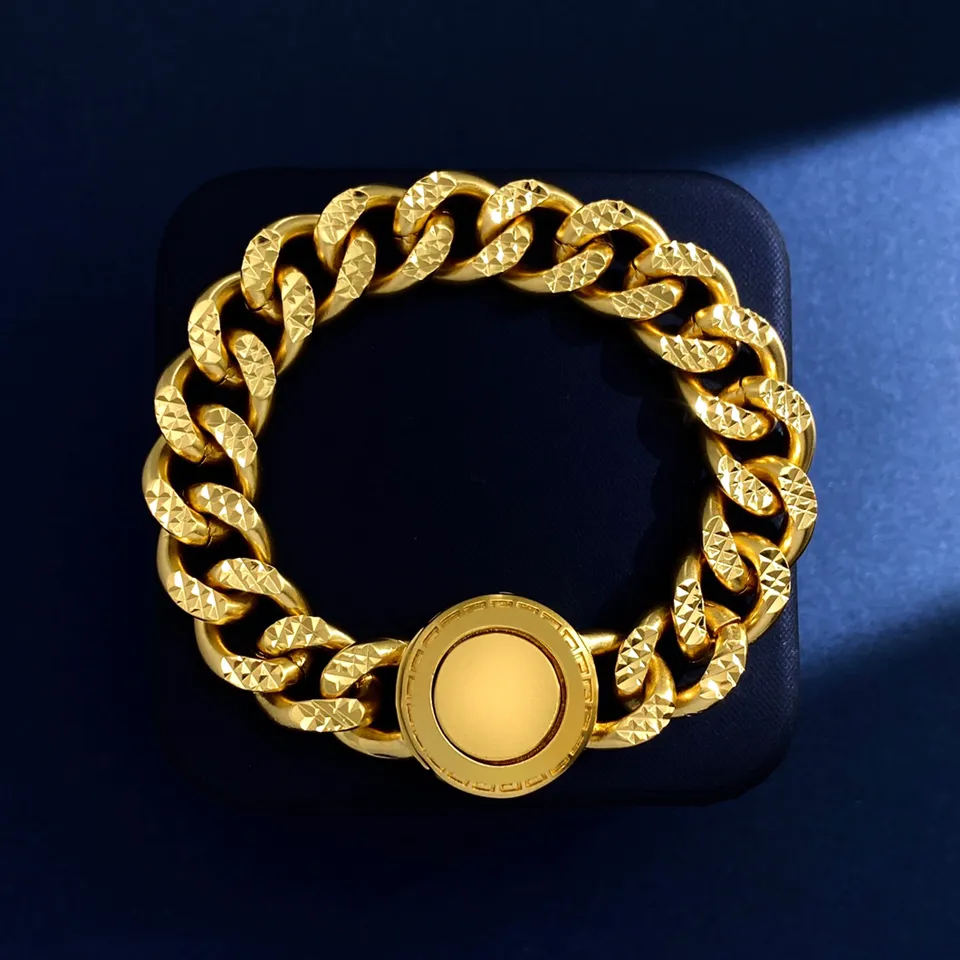 Bracciale rigido alla moda Bracciale a maglie cubane in oro Braccialetti classici per uomo Donna Placcato oro 18 carati di alta qualità con sacchetti per gioielli Poc309T