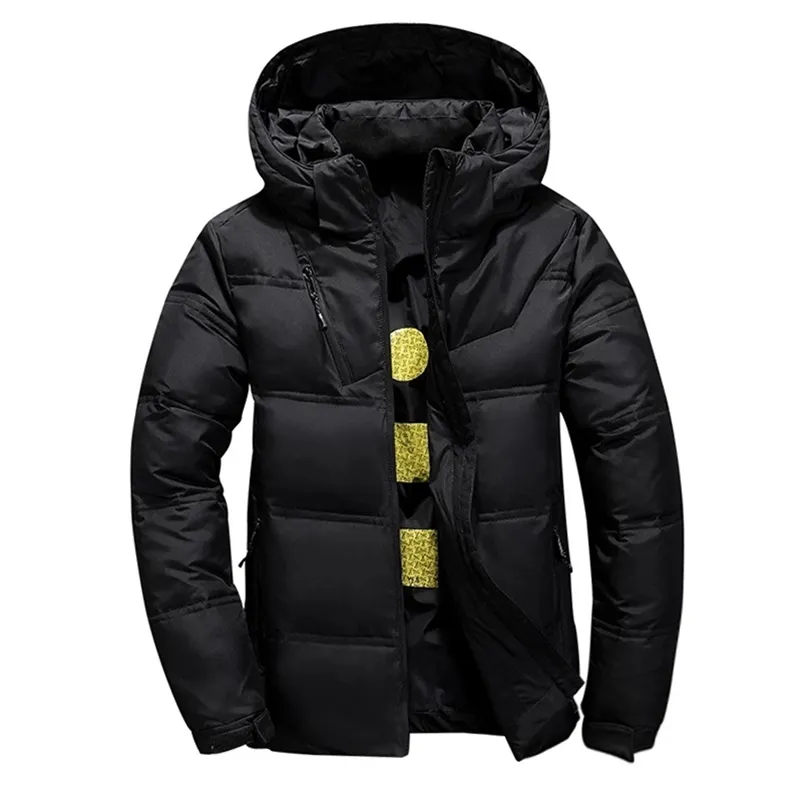 AKSR Męska Zima W Dół Kurtka Płaszcz White Duck Down Kurtki z kapturem Grube ciepłe ciepłe Outwear Puffy Jacket Doudoune Homme 201201