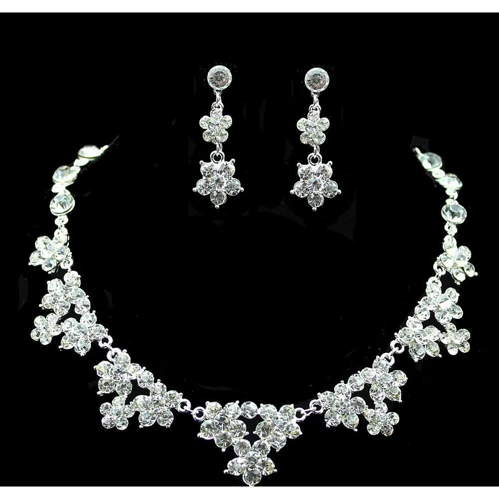 Wedding Jewelry Sets Engagement Bridal Rhinestone Earring And Necklace Sets Simple Shining Wedding Dress Accessories Jewelry In Bulk 7L3B6