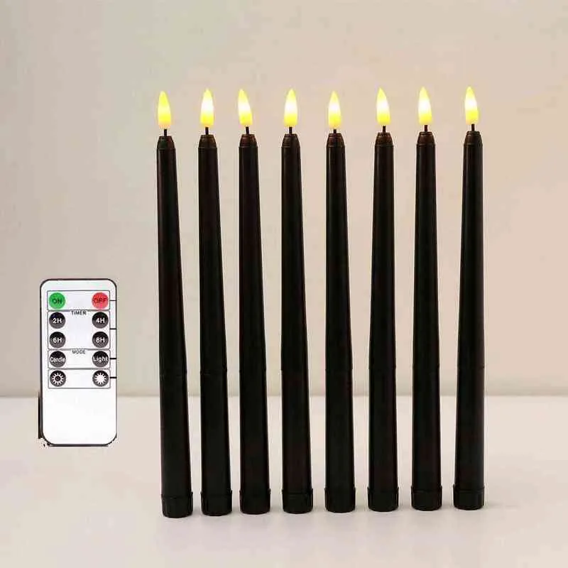 6 Pieces Black Body Remote Flameless Candlesticks,Timer Battery Operated LED Taper Candles For Halloween,Wedding Decoration H1222