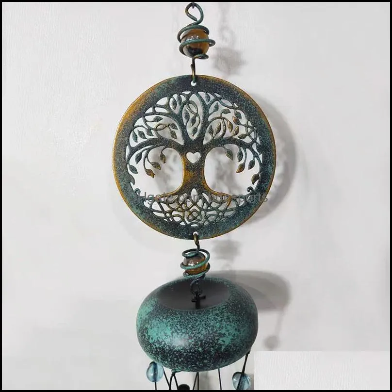 Love tree bells creative crafts retro old copper green balcony garden home decoration wind chimes pendant