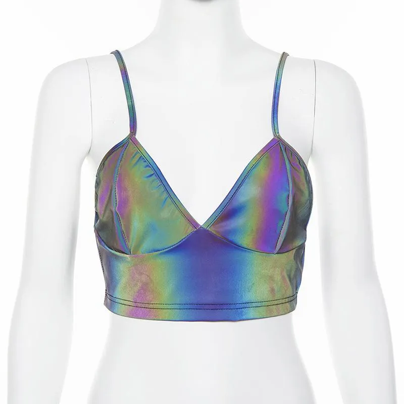 Reflective V Neck Bralette Vest With Strap Sexy Summer 2020 Sleeveless  Metallic Tank Top For Women Style 239V From Db56, $24.25