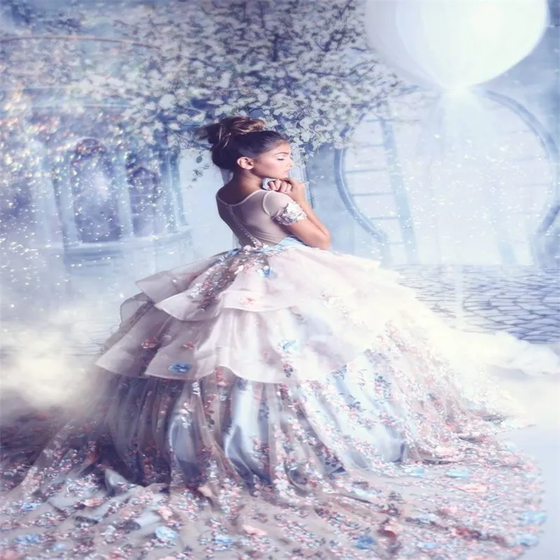 chinese dress ladies Bridal Quality Lace Sleeves Luxury Princess Ball Gown First Communion Flower Girl Dress 21057 Pre-Order 11 Years / Cappuccino main image 0