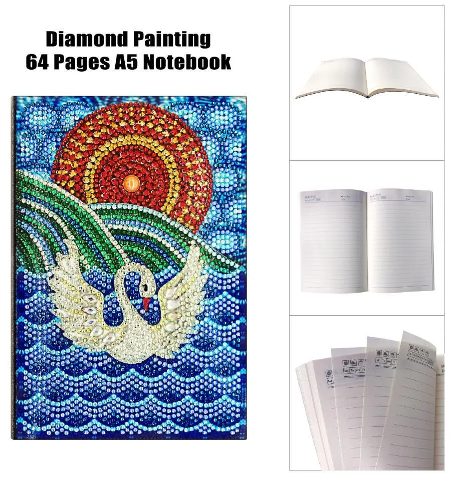 DIY 5D Diamond Painting Notebook - White Flower Cover, 8.27x5.71 Inch Journal With Crystal Rhinestones