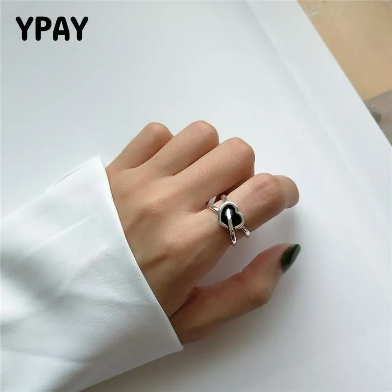 YPAY Auténtica Plata de Ley 925 Anillo Vintage Corazón Flecha Anillos Ajustables Joyería Fina Para Mujeres Regalos de Boda YMR862 Y200321