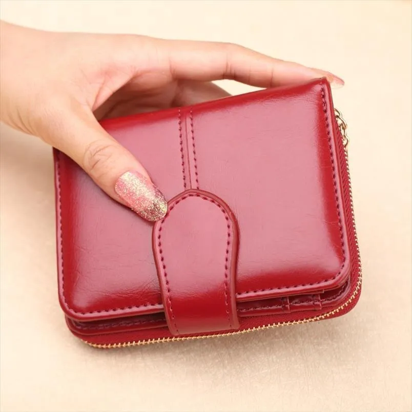 Heißer Verkauf Brieftasche Kurze Brieftasche Pu Damen Geldbörse Reißverschluss Knopf Geldbörse Rot Kleine Geldbörse Münzfach Cartera