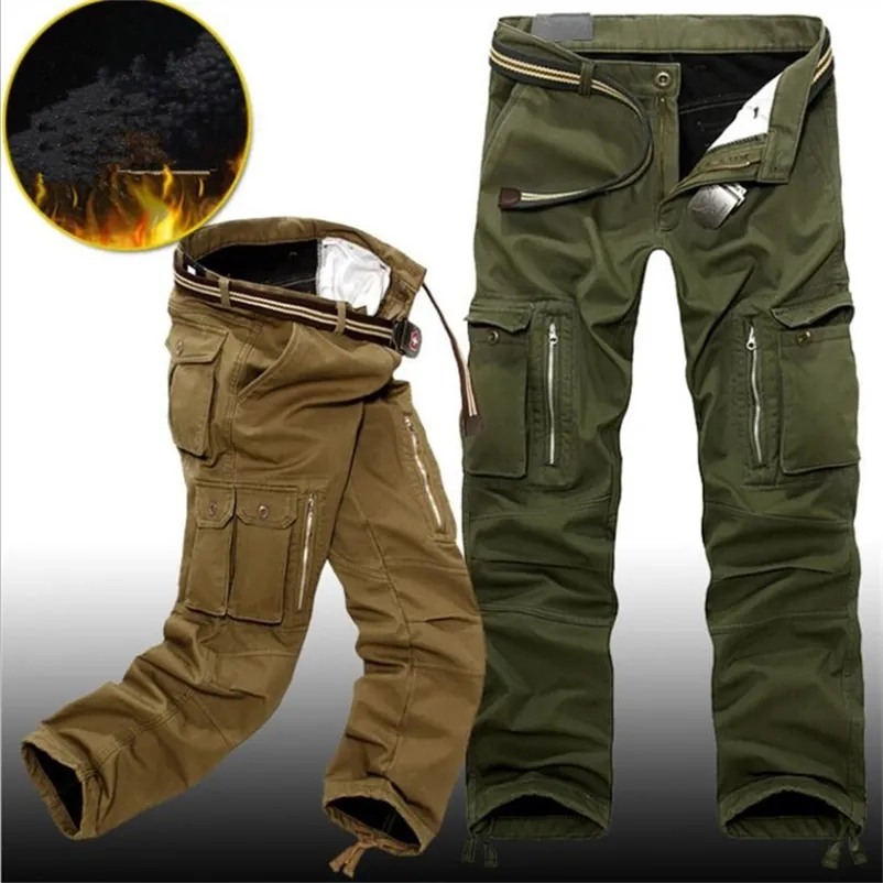 Winter Fleece Warm Tactical Pants Zip Cotton Trousers Loose Army Green Cargo Pants Men Casual Plus Thicken Tooling Pants size 40 220119