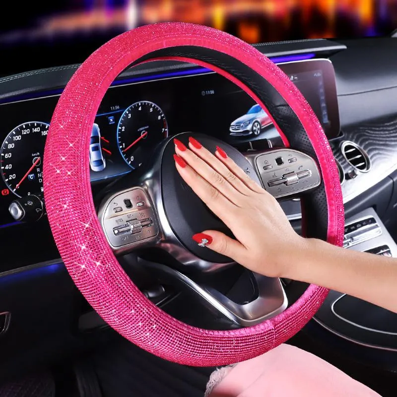 Cristal de lujo Púrpura Red Car Cubiertas de volantes Diamante Rhinestone Coche cubierto de vehículos de dirección de dirección para mujer