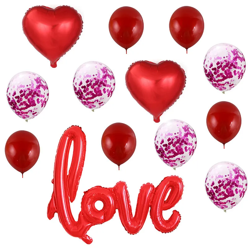 Romantic Latex Balloons Heart Shaped Love Foil Balloon for Valentines Day Wedding Birthday Decorations Kit JK2101XB