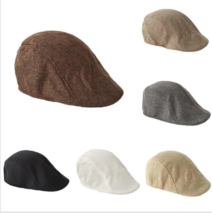 メンズ春と秋のベレー帽イギリスのレトロなリネンのアヒルの舌ベレー帽固った色のフォワードハットカジュアルなファッショナブルな帽子パーティーhall lsk1464