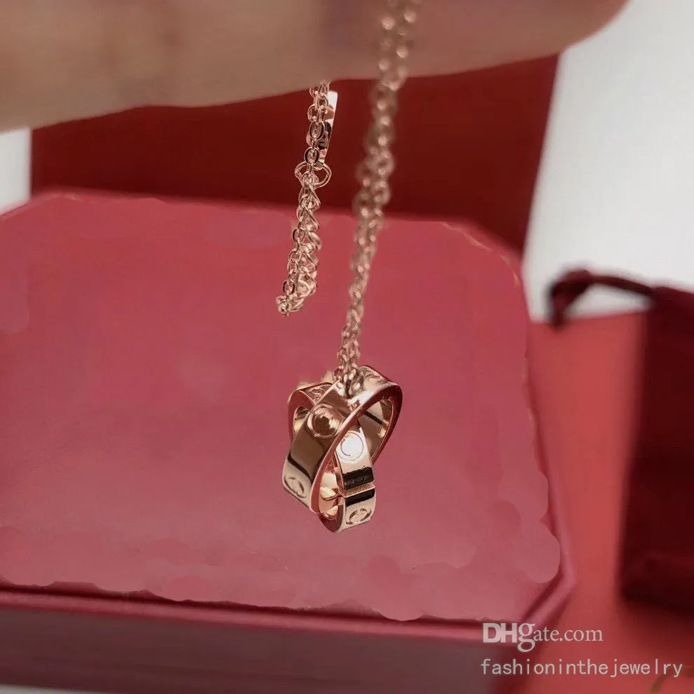 Роскошное модное ожерелье, дизайнерские ювелирные изделия для вечеринки, двойные кольца из стерлингового серебра с бриллиантовым кулоном, ожерелья из розового золота для женщин, необычные dr267t