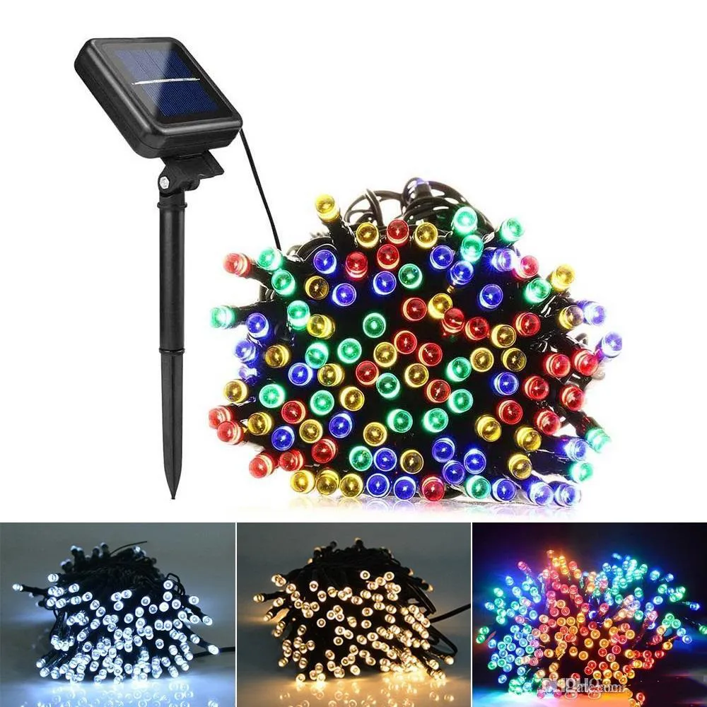 DHL 7m 12m 22m Lámparas solares LED Luces de cadena 100/200 LEDS Hada al aire libre Vacaciones Fiesta de Navidad Guirnaldas Césped solar Luces de jardín a prueba de agua